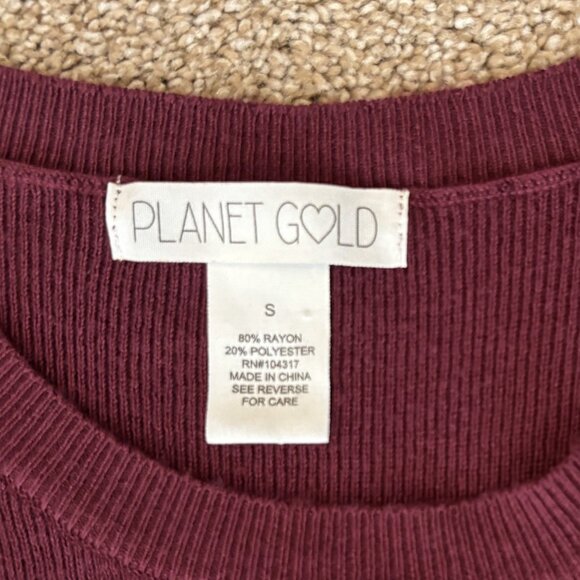 NWOT WOMEN’S PLANET GOLD LONG SLEEVE BURGUNDY KNIT MAXI DRESS – SIZE SMALL - Picture 2 of 5